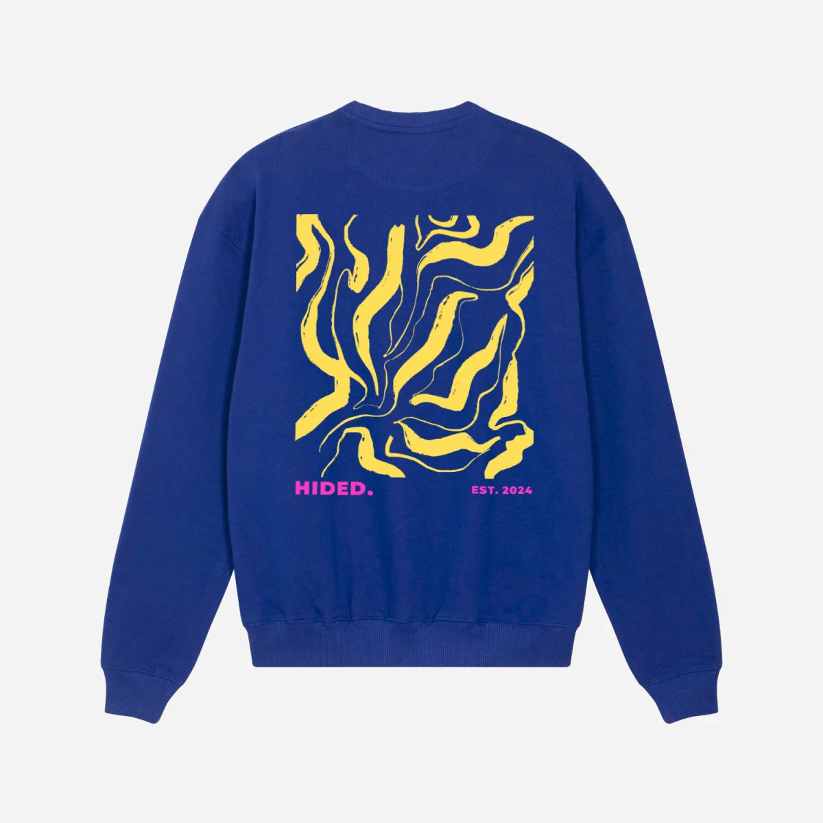 Blauer Crewneck mit gelbem abstraktem Rückendruck