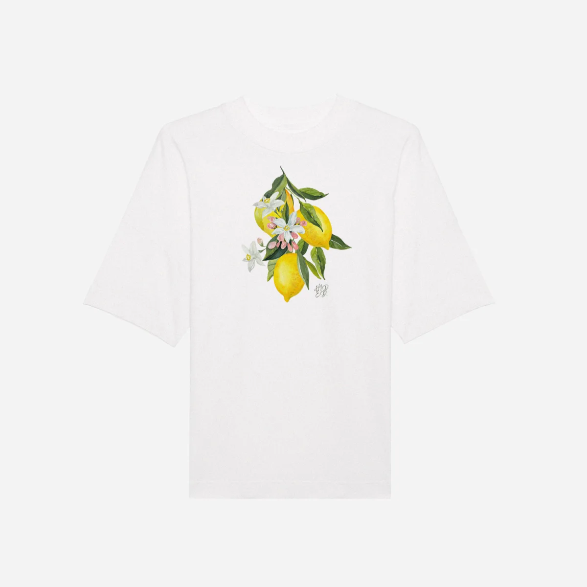 Weißes T-Shirt mit botanischer Zitronenillustration